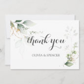 緑の白葉金ゴールドの結婚感謝 サンキューカード (正面)