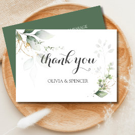 緑の白葉金ゴールドの結婚感謝 サンキューカード