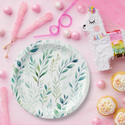 緑の白離れ色 ペーパープレート (パーティー)