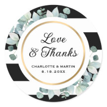 緑の白黒のストライプの結婚式用シール