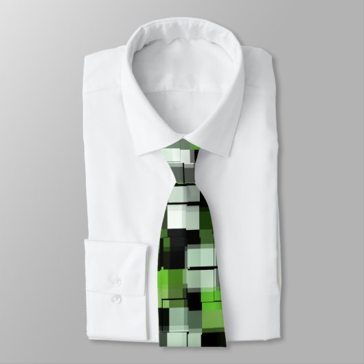 緑の白黒トレンディーモダンピクセルパターン ネクタイ (タイ)