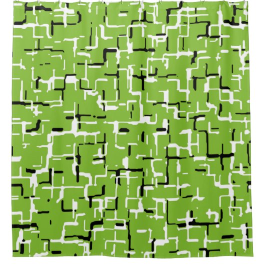 緑の白黒モダンパターン シャワーカーテン (正面)