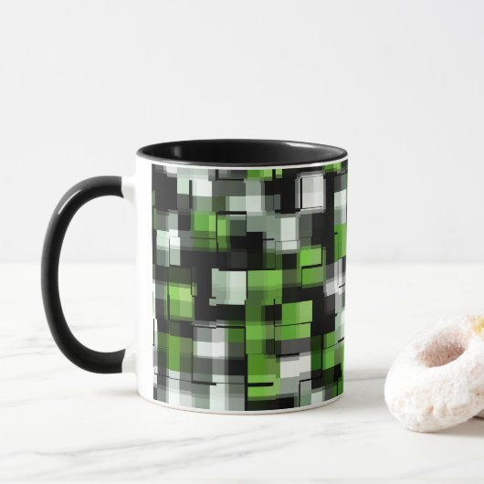 緑の白黒モダンパターン マグカップ (ドーナツ)