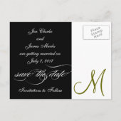 緑の白黒モノグラム日付はがきを保存 案内ポストカード (裏面)