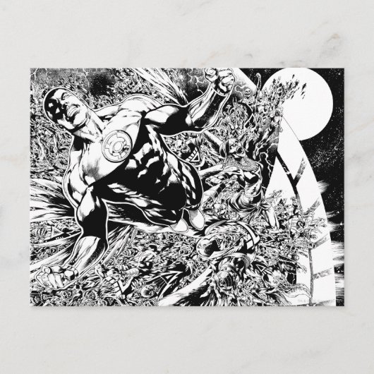 緑の白黒ランタンおよび月- ポストカード (正面)