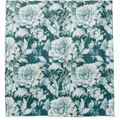 緑の白/緑のリピートバラパターン シャワーカーテン (正面)