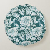 緑の白/緑のリピートバラパターン ラウンドクッション (裏面)