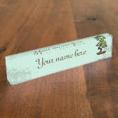 緑の盆栽の背グランジ景「成長」 デスクネームプレート (側面)