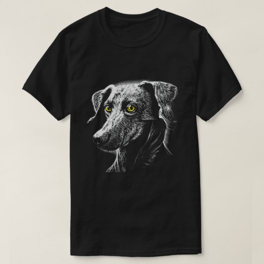 緑の目がスクラッチボードの雑種犬Tシャツ Tシャツ (デザイン正面)