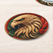 緑の目が印象的な鷹 ラウンドペーパーコースター (アングル)