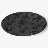 緑の目が可愛い黒いハロウィン猫 ペーパープレート (アングル)