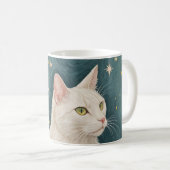 緑の目で魅惑の白猫 コーヒーマグカップ (正面右)