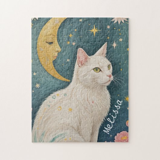 緑の目で魅惑の白猫 ジグソーパズル (縦)