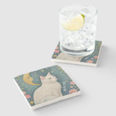 緑の目で魅惑の白猫 ストーンコースター (横)