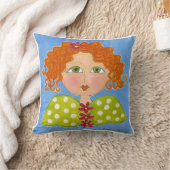 緑の目のデイジー女の子 – Painted Pillow クッション (ブランケット)