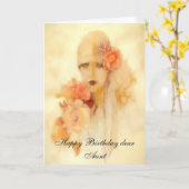 "緑の目の女性"叔母の誕生日カード カード (黄色い花)