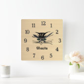 緑の目の猫のルスト スクエア壁時計 (ホーム)