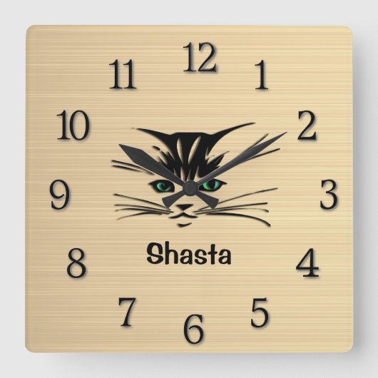 緑の目の猫のルスト スクエア壁時計 (正面)