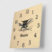 緑の目の猫のルスト スクエア壁時計 (傾斜)