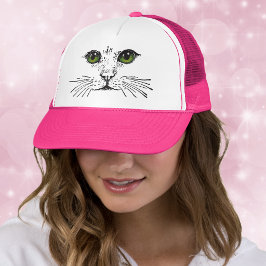 緑の目の猫の顔とヒゲ キャップ