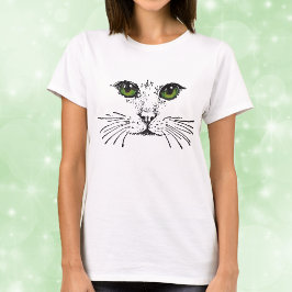 緑の目の猫の顔のひげ Tシャツ