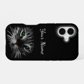緑の目の猫の顔のスマホケース iPhone 16ケース (裏面横)