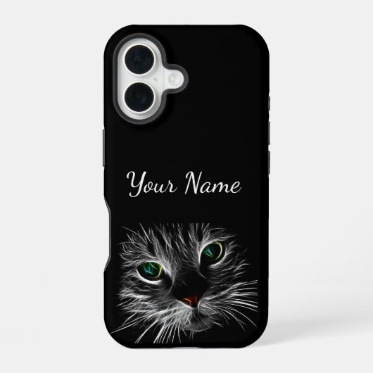 緑の目の猫の顔のスマホケース iPhone 16ケース (裏面)