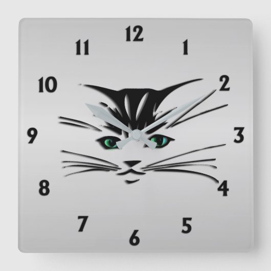 緑の目の猫 スクエア壁時計 (正面)