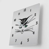 緑の目の猫 スクエア壁時計 (傾斜)