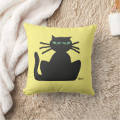 緑の目やにらみめい想付き黒猫 クッション (ブランケット)