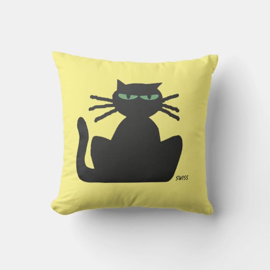 緑の目やにらみめい想付き黒猫 クッション (正面)