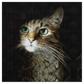 緑の目をしたタビー猫が黒背景に孤立 ファブリック (クローズアップ)