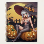 緑の目をしたハロウィンの魔女が、ジャック・オ・ランタンの上に プランナー手帳 (正面)