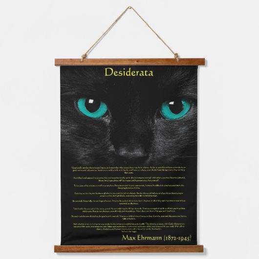 緑の目を持つ黒猫Desiderata 吊り下げ型タペストリー (正面)