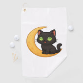 緑の目を浮かべて白熱［赤熱］光を放つ微笑む黒猫 ゴルフタオル (インサイチュ)