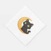 緑の目を浮かべて白熱［赤熱］光を放つ微笑む黒猫 スタンダードランチョンナプキン (角)