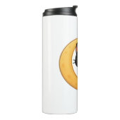 緑の目を浮かべて白熱［赤熱］光を放つ微笑む黒猫 タンブラー (回転左)