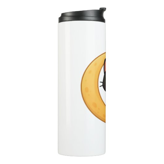 緑の目を浮かべて白熱［赤熱］光を放つ微笑む黒猫 タンブラー (回転左)