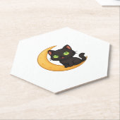 緑の目を浮かべて白熱［赤熱］光を放つ微笑む黒猫 ペーパーコースター (アングル)