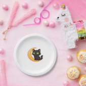 緑の目を浮かべて白熱［赤熱］光を放つ微笑む黒猫 ペーパープレート (パーティー)