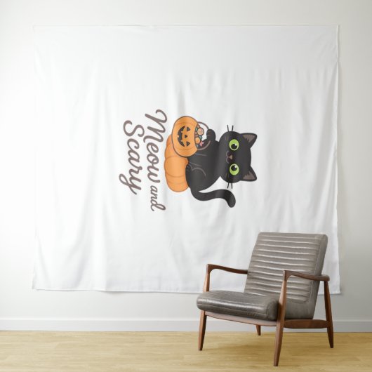 緑の目を白熱［赤熱］光を放つPに浮かべた猫 タペストリー (インサイチュ(横))