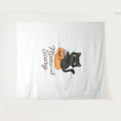 緑の目を白熱［赤熱］光を放つPに浮かべた猫 タペストリー (正面(横))