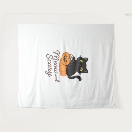 緑の目を白熱［赤熱］光を放つPに浮かべた猫 タペストリー (正面(横))