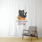 緑の目を白熱［赤熱］光を放つPに浮かべた猫 タペストリー (インサイチュ)