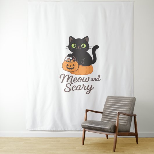 緑の目を白熱［赤熱］光を放つPに浮かべた猫 タペストリー (インサイチュ)