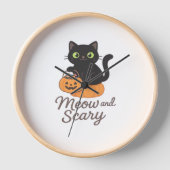 緑の目を白熱［赤熱］光を放つPに浮かべた猫 壁時計 (正面)