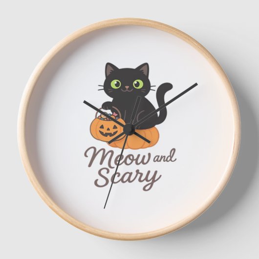 緑の目を白熱［赤熱］光を放つPに浮かべた猫 壁時計 (正面)