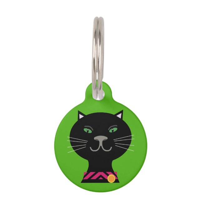 緑の目を背景にした黒猫 ペット　ネームタグ (正面)