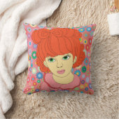 緑の目レッドカーリーヘア小さな女の子花アート クッション (ブランケット)