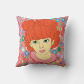 緑の目レッドカーリーヘア小さな女の子花アート クッション (裏面)